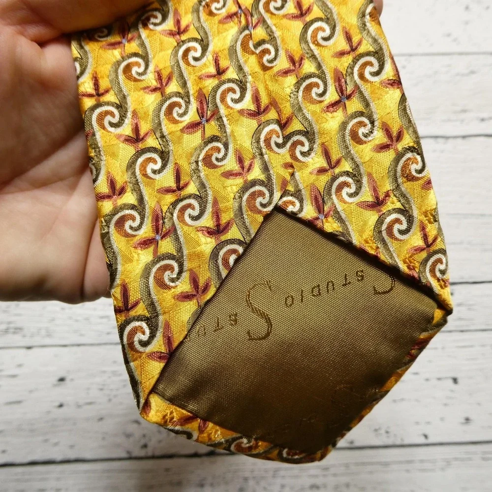 Robert Talbott Studio Tie Mens‎ One Size Yellow Paisley Silk Jacquard Necktie